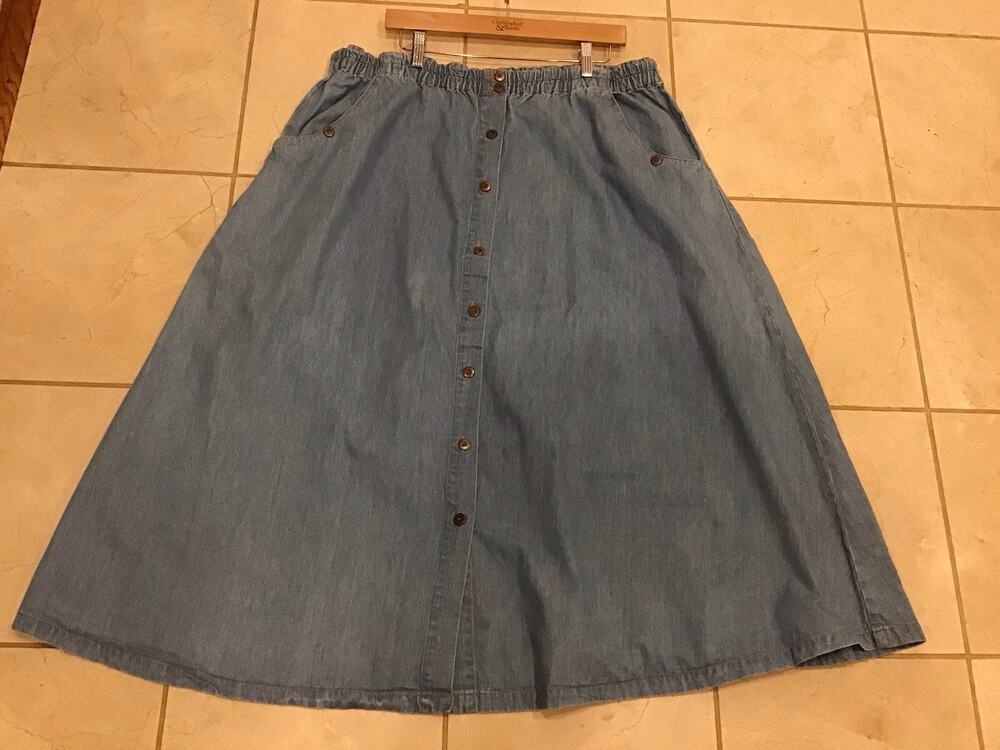 Vtg Denim Republic Skirt Sz 22W Chambray Button Front Modest Preppy Western 90’s